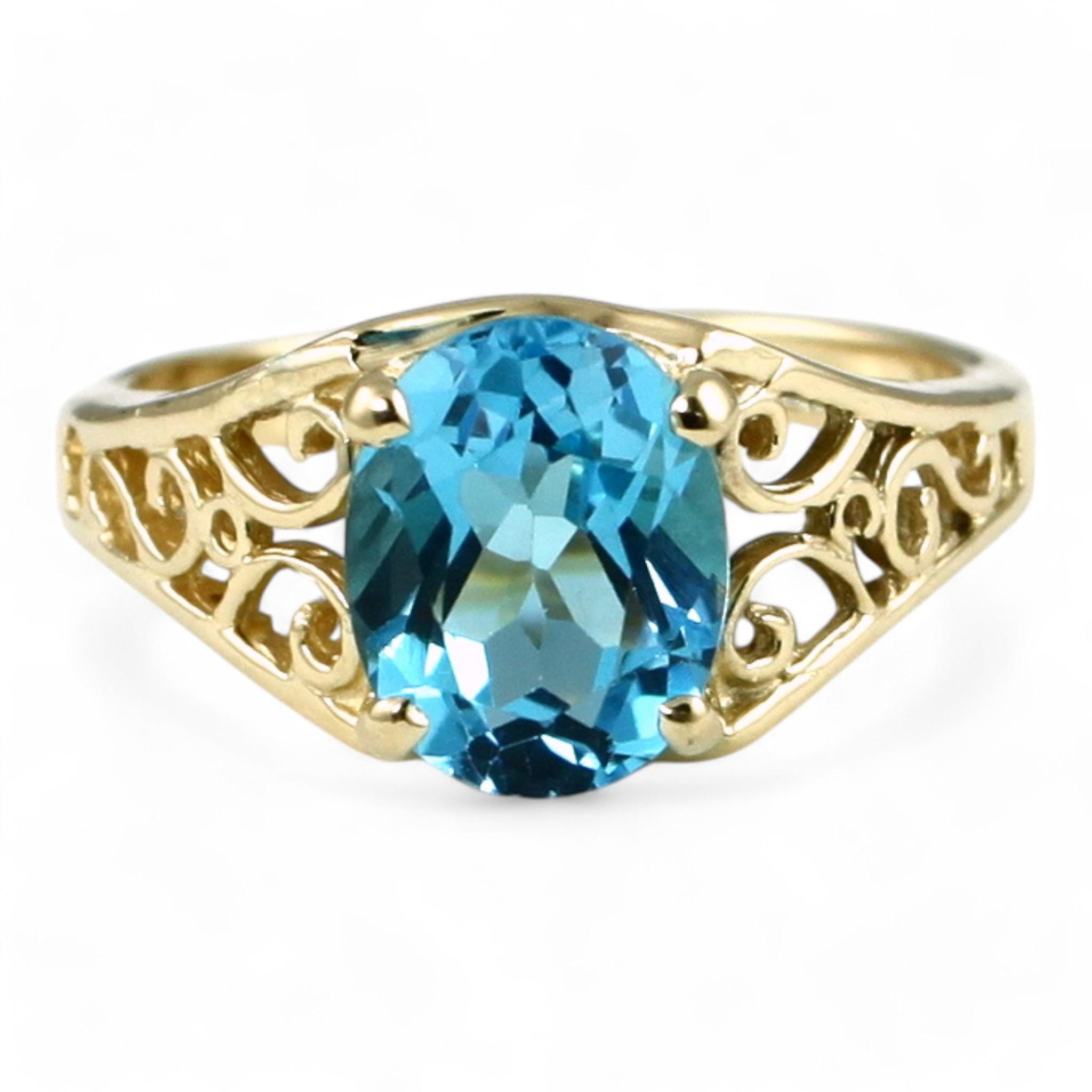 Swiss Blue CZ, 18KY Gold Ring, R021