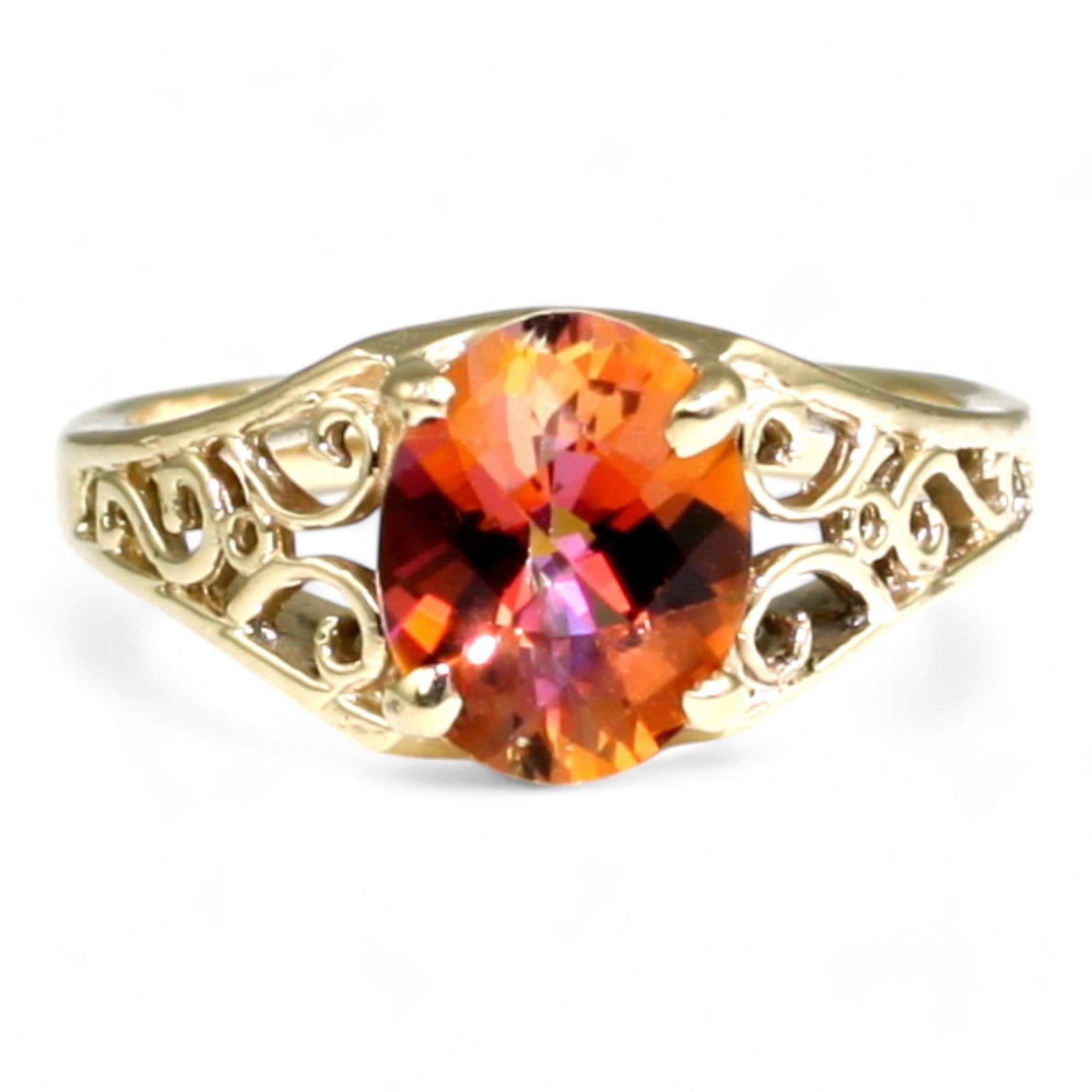 Twilight Fire Topaz w/ 2 Accents, 14KY Gold Ring, R254