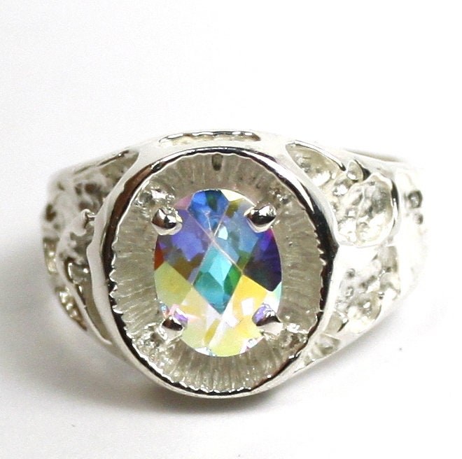 Blue Sapphire w/ Two 4mm CZ Accents, 925 Sterling Silver Engagement Ring, SR254