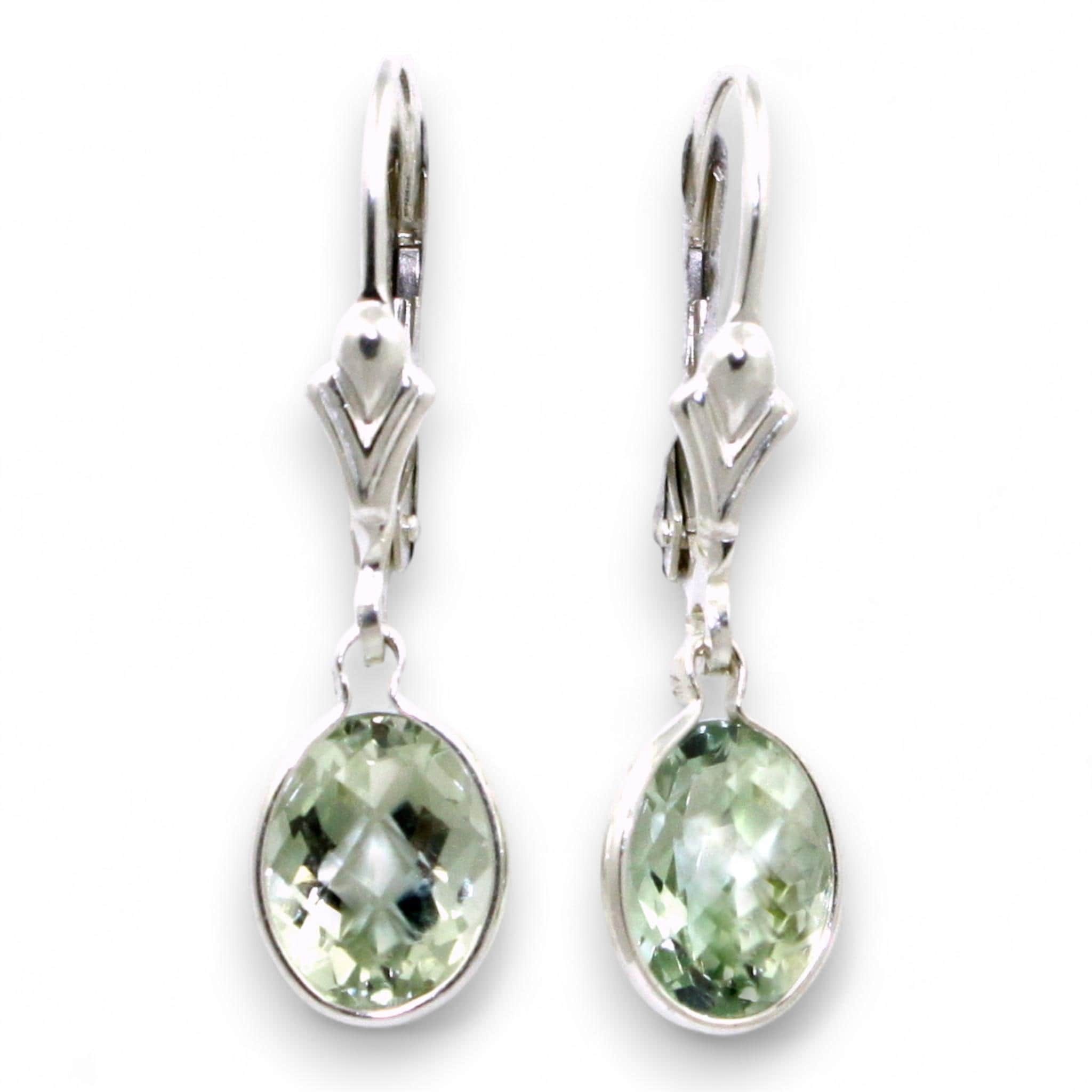 Green Amethyst, 925 Sterling Silver Leverback Earrings, SE001