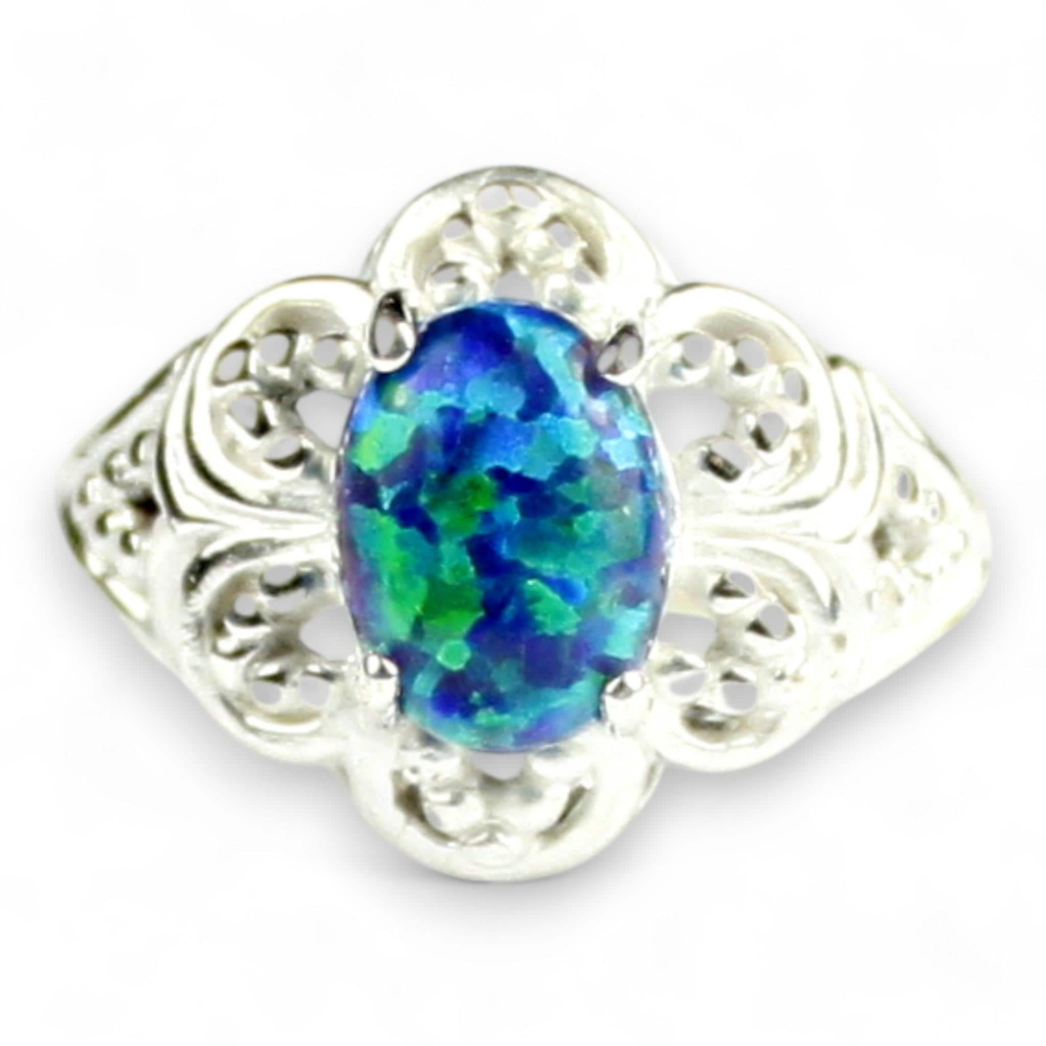 Blue Green Opal, 925 Sterling Silver Ring, SR057