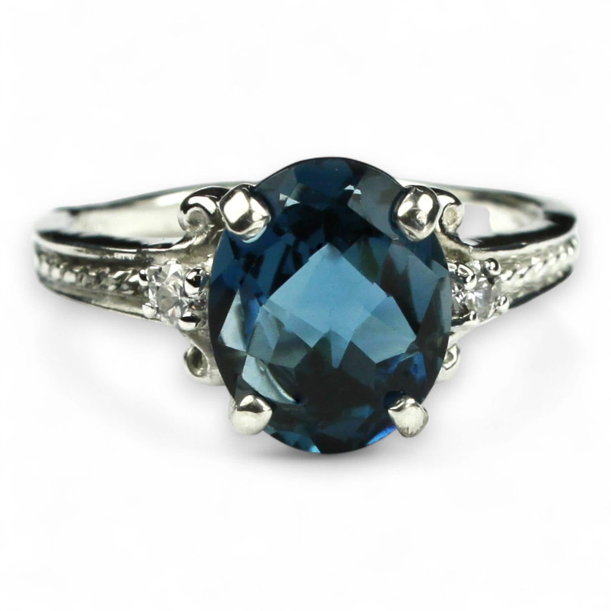 Swiss Blue Topaz, 925 Sterling Silver Antique Style Filigree Ladies Ring, SR009