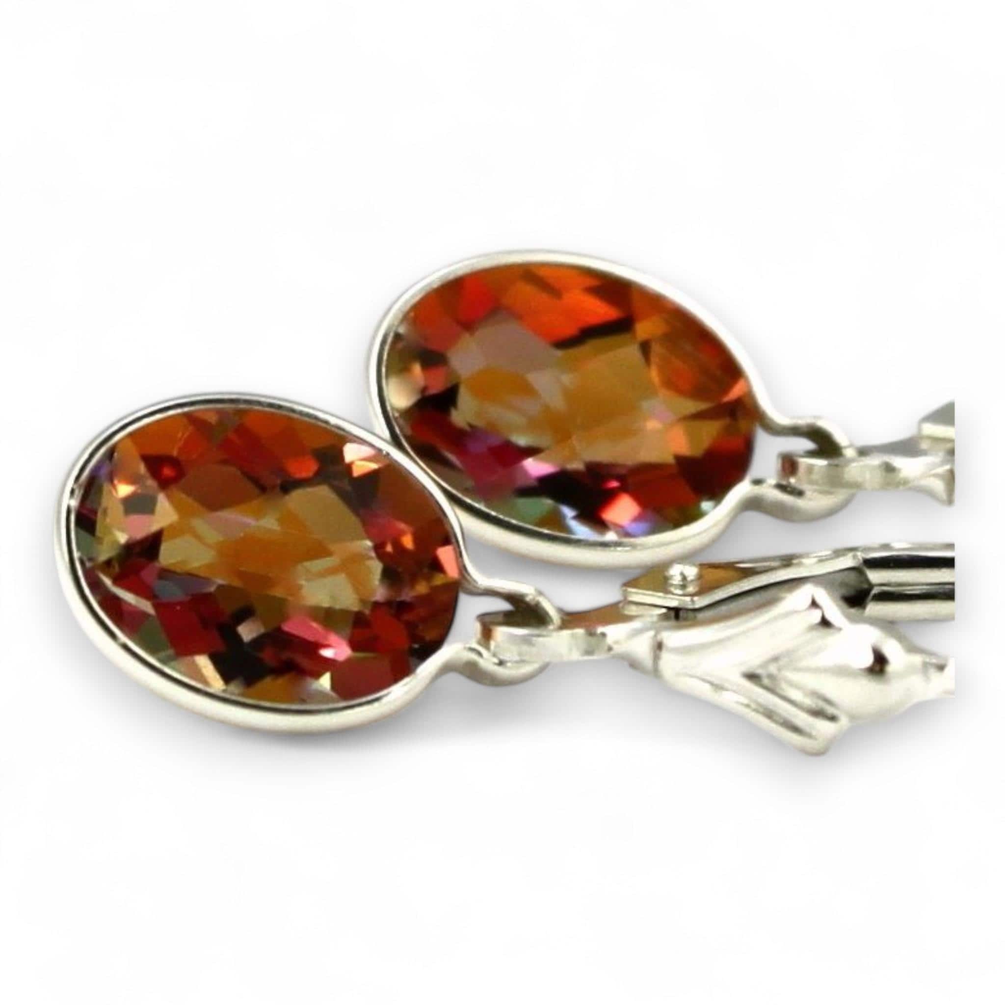 Twilight Fire Topaz, 925 Sterling Silver Leverback Earrings, SE001