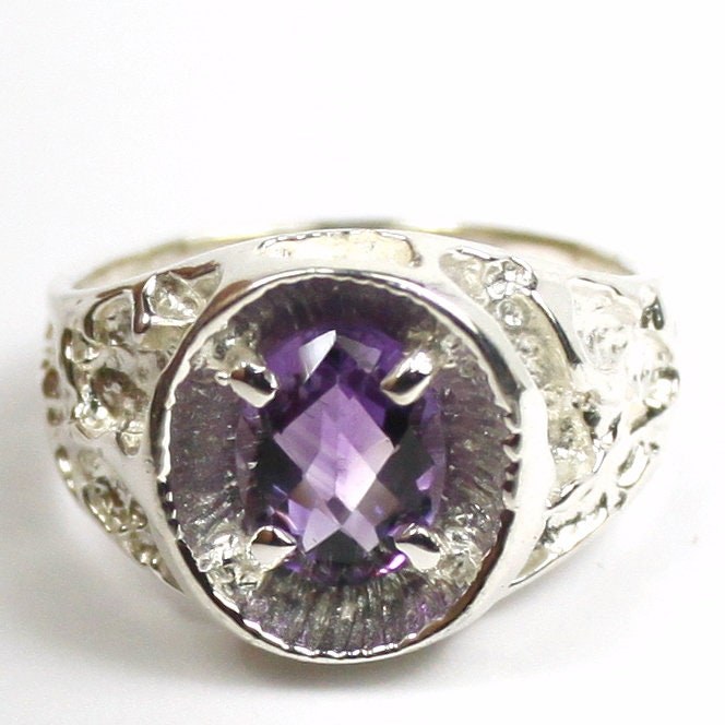 Created Padparadscha Sapphire, 925 Sterling Silver Men's Nugget Ring, SR075