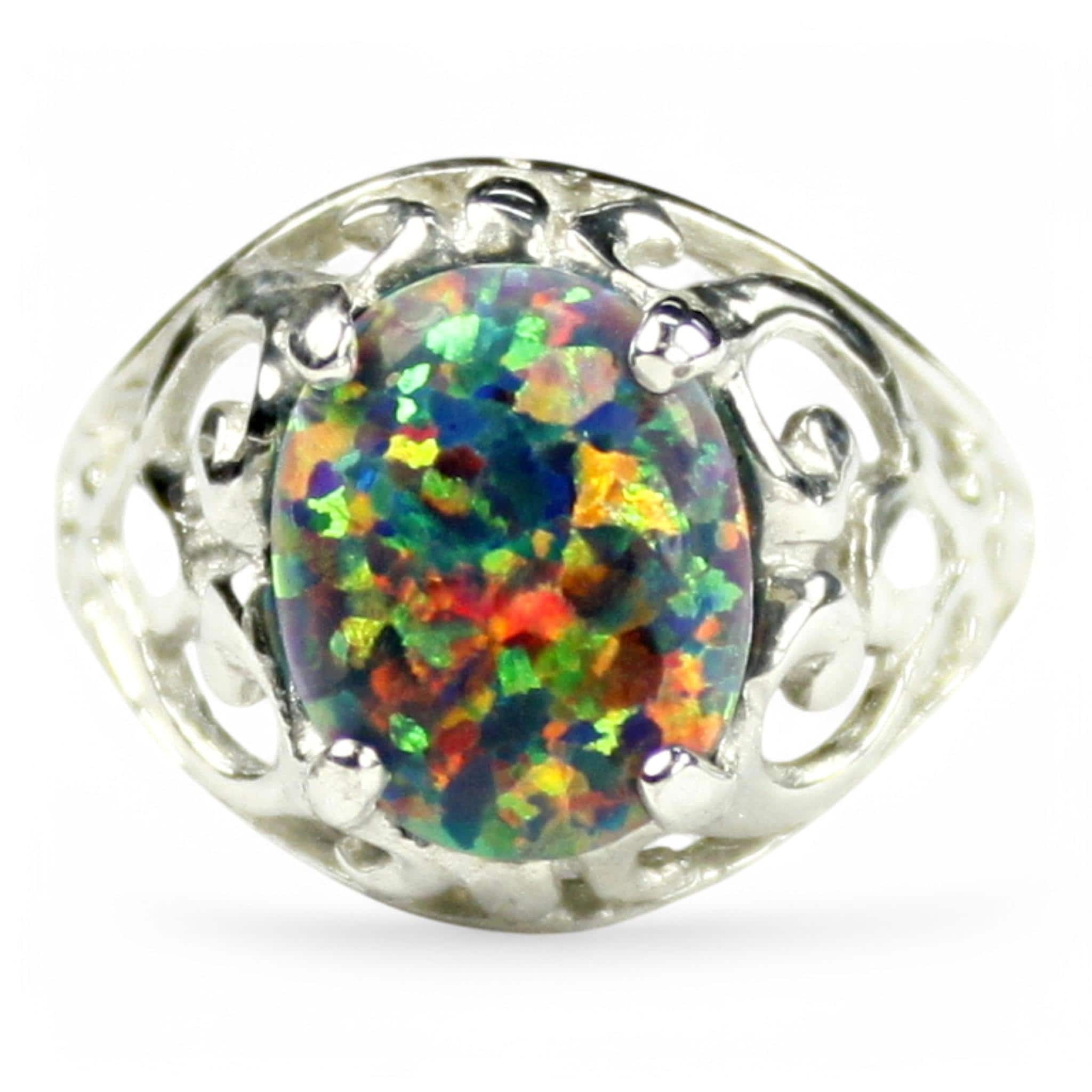 Created Black Opal, 925 Sterling Silver Ring, SR004