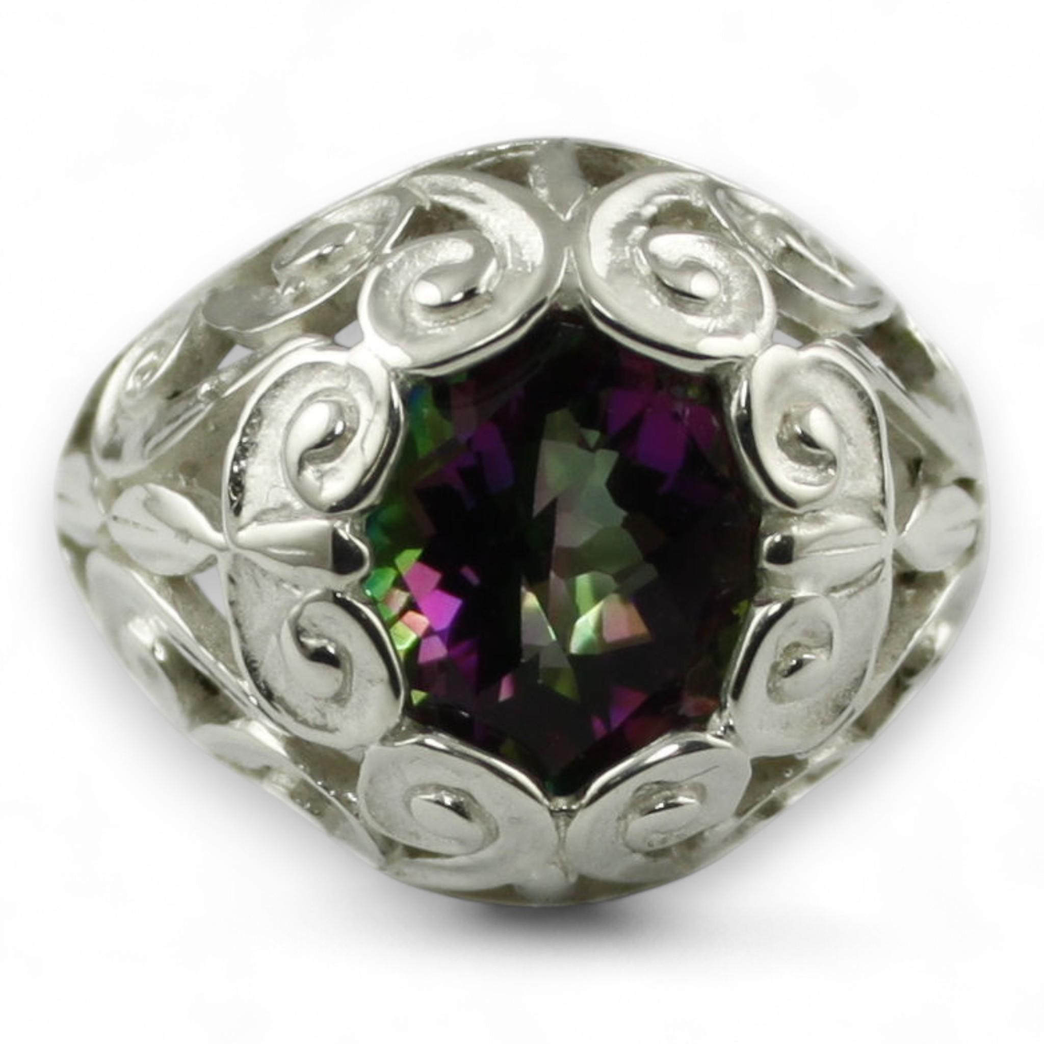 Green Amethyst (Prasiolite), 925 Sterling Silver Beaded Ladies Ring, SR365