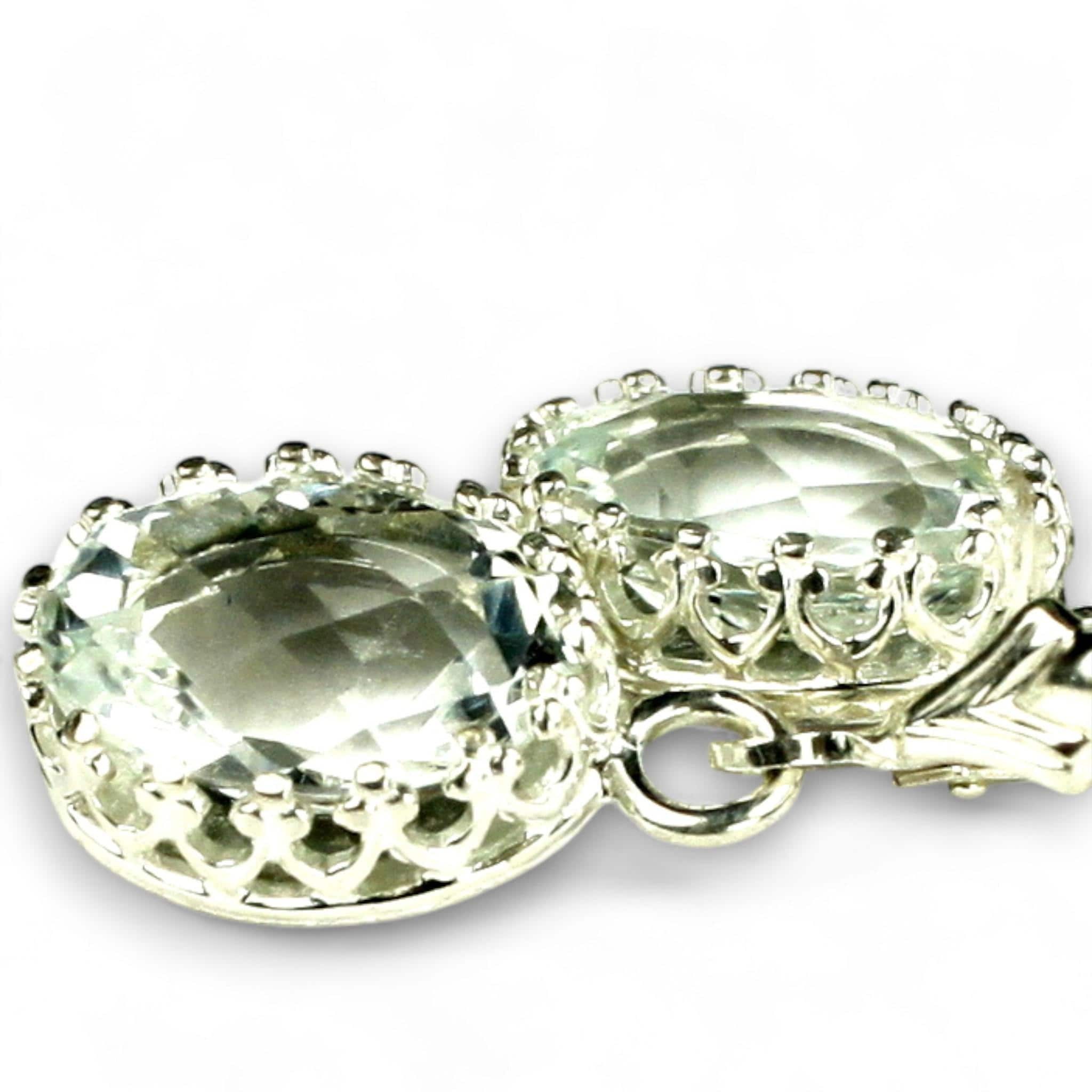 Green Amethyst (Prasiolite), 925 Sterling Silver Crown Bezel Leverback Earrings, SE109