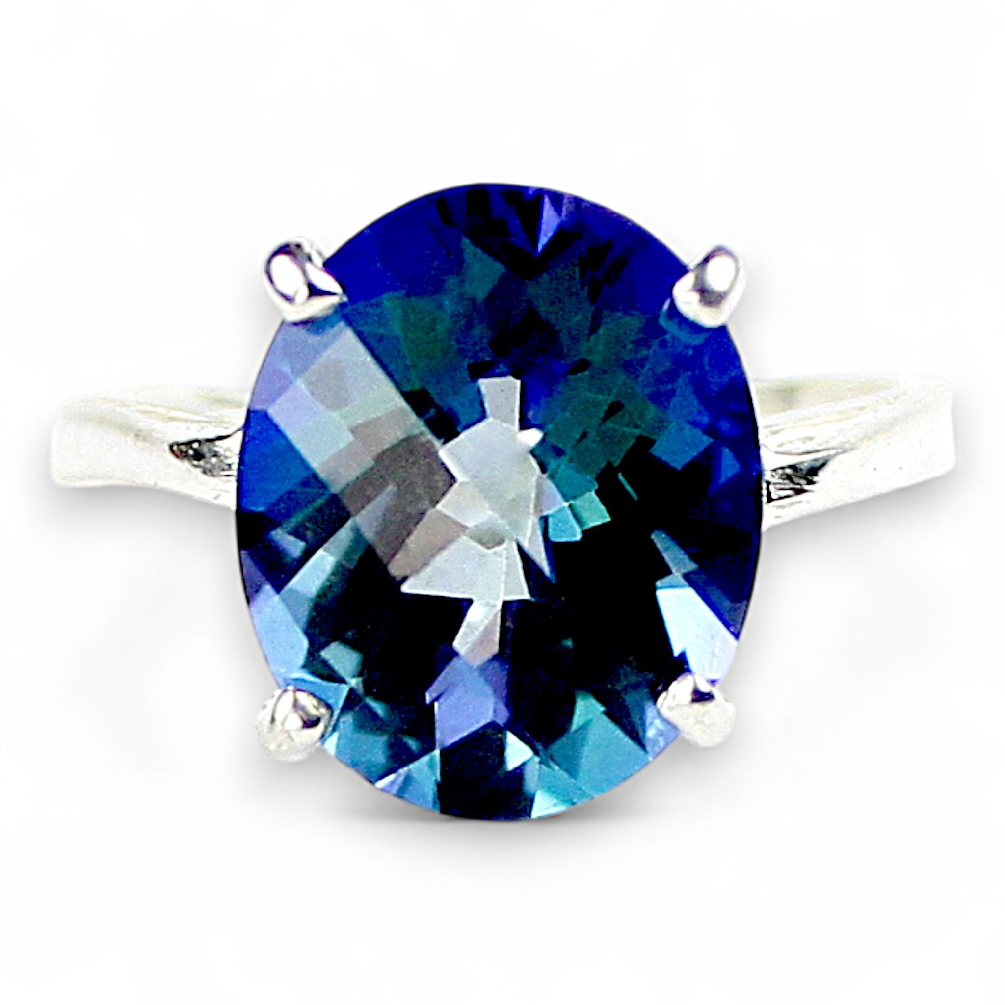 Blue Sapphire Sterling Silver Engagement Ring with Swiss Blue Topaz Accents, SR254