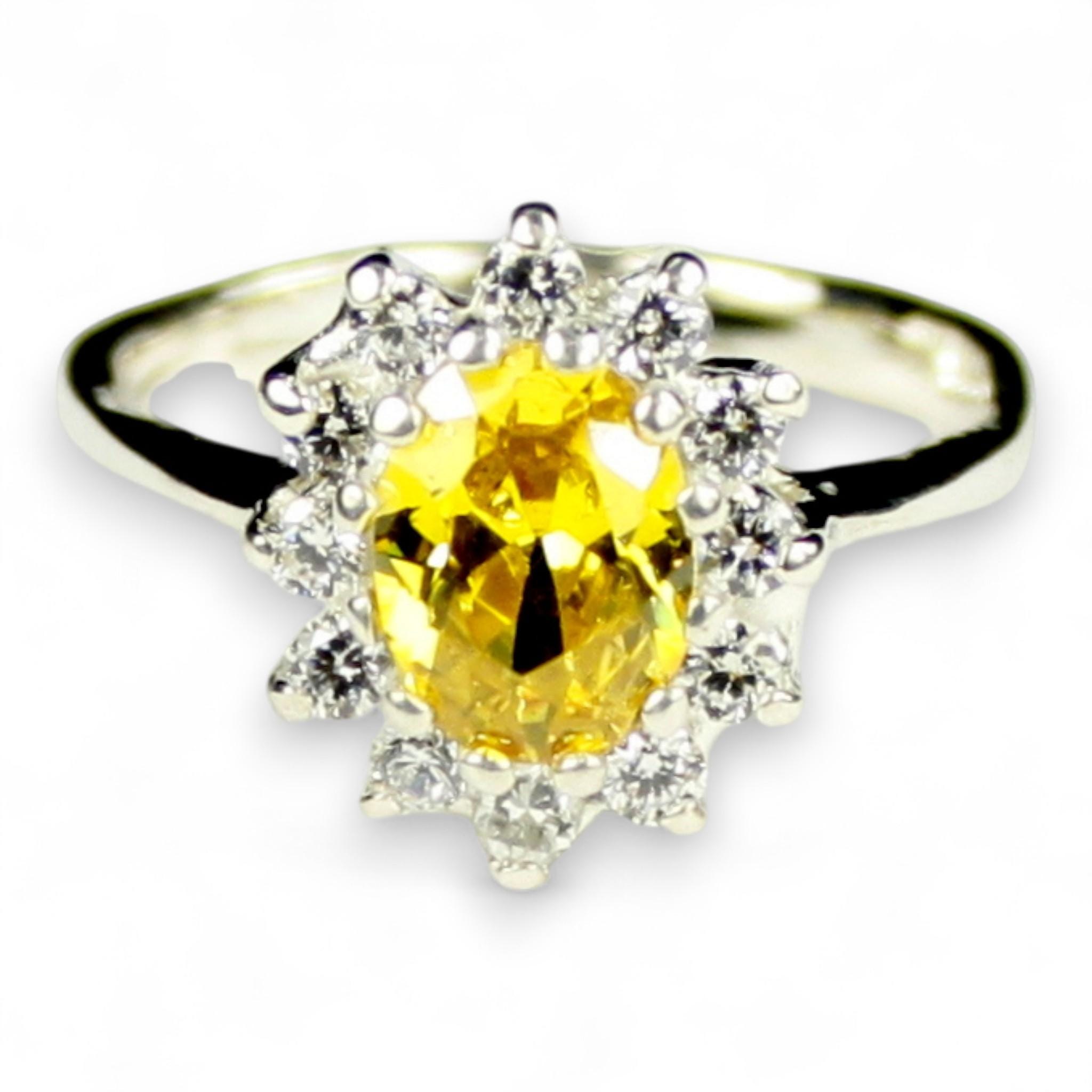 Golden Yellow CZ, 925 Sterling Silver Ring, SR132