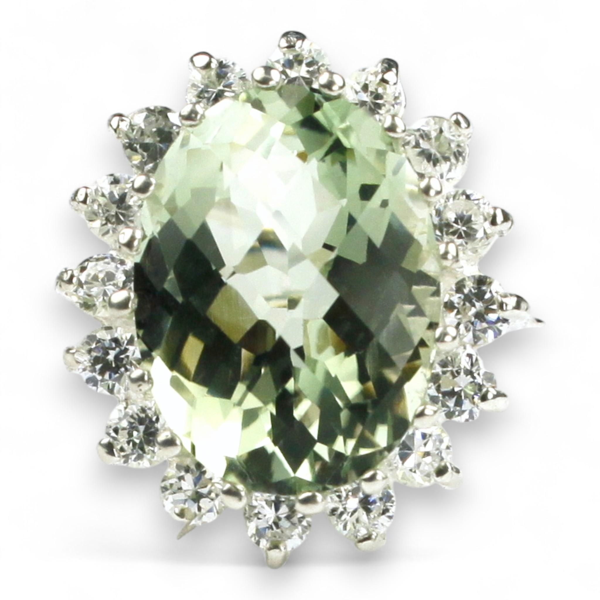 Green Amethyst, 925 Sterling Silver Royal Engagement Ring, SR310