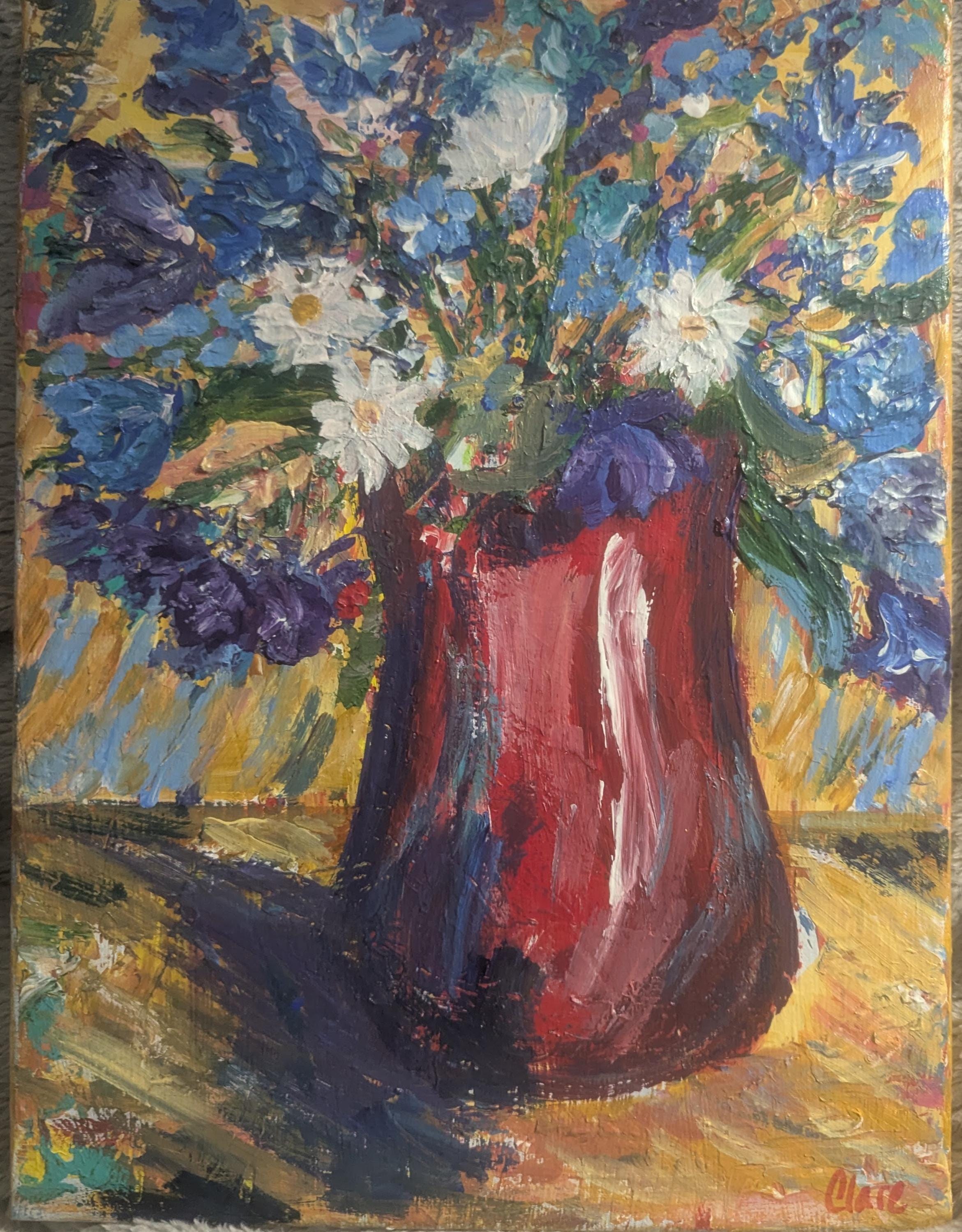 Red Vase with Blue Flowers, detail 2