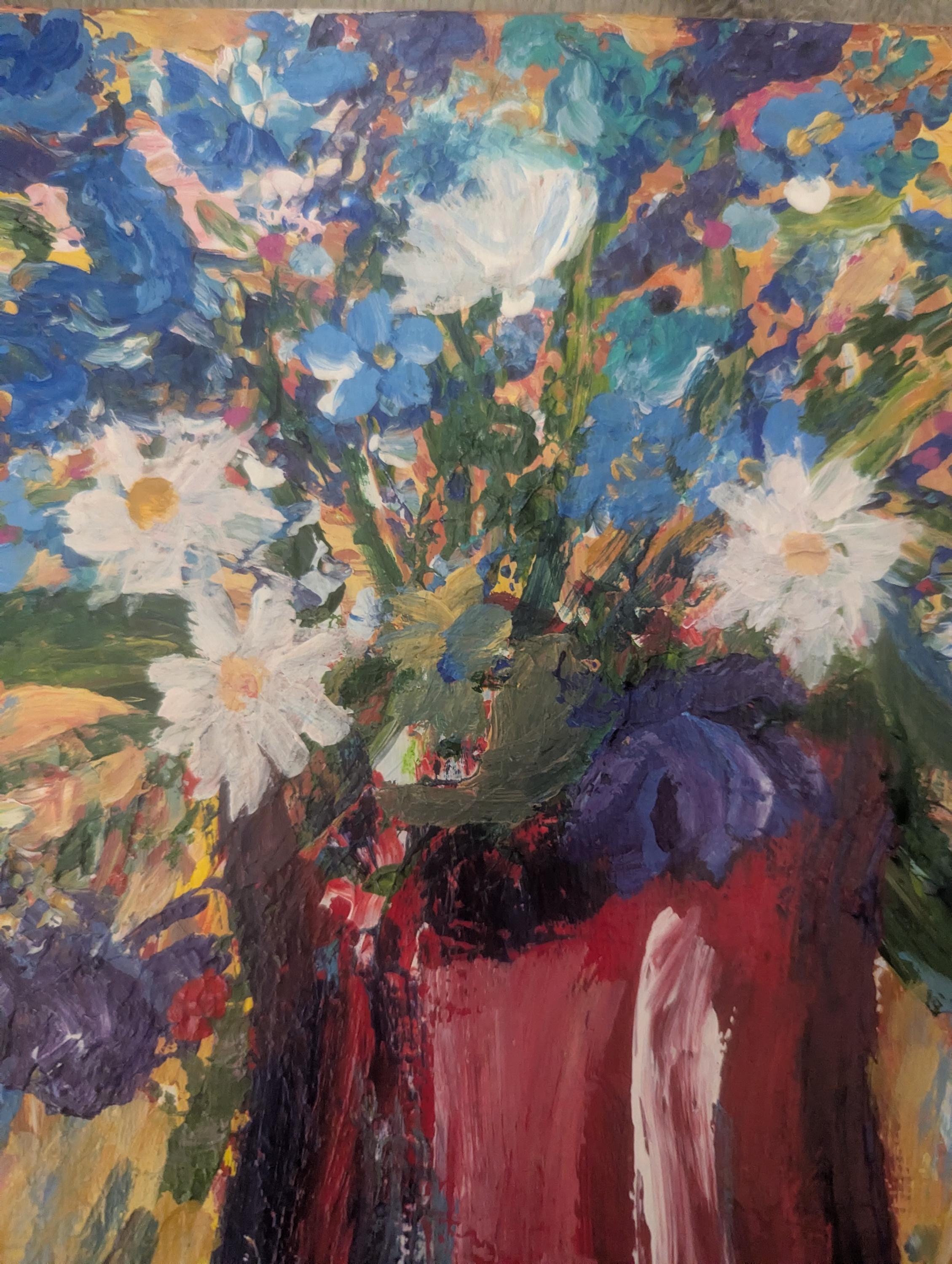 Red Vase with Blue Flowers, detail 3