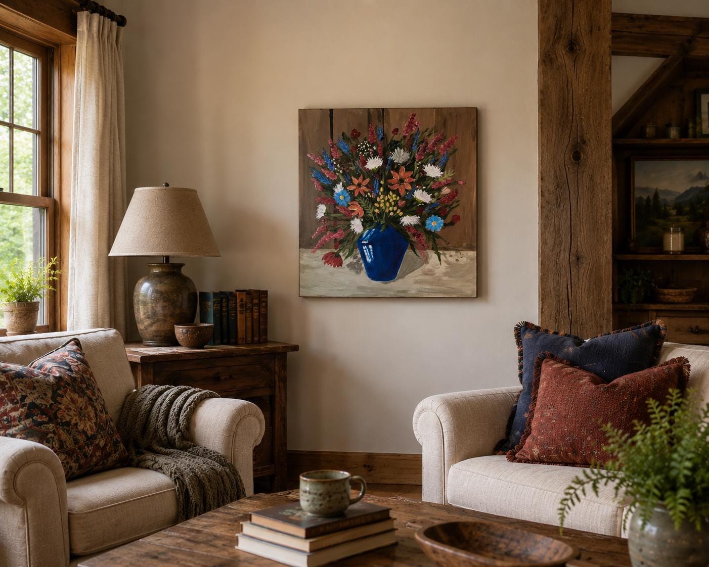 Original Acrylic Painting 16x20 | Blue Vase Wildflower Still Life