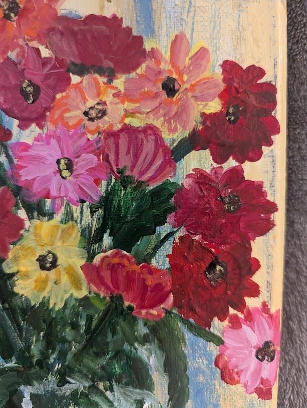 Original Acrylic Painting , Floral Still Life, Coastal Beach Scene, 11x14 Canvas, detail 3