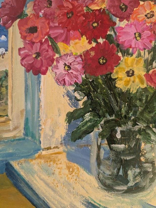 Original Acrylic Painting , Floral Still Life, Coastal Beach Scene, 11x14 Canvas, detail 5