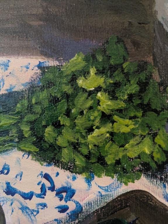 Original Avocado Molcajete Painting , Mexican Kitchen Still Life Food Art, detail 5