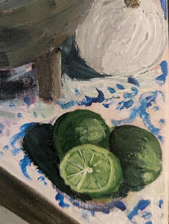 Original Avocado Molcajete Painting , Mexican Kitchen Still Life Food Art, detail 7