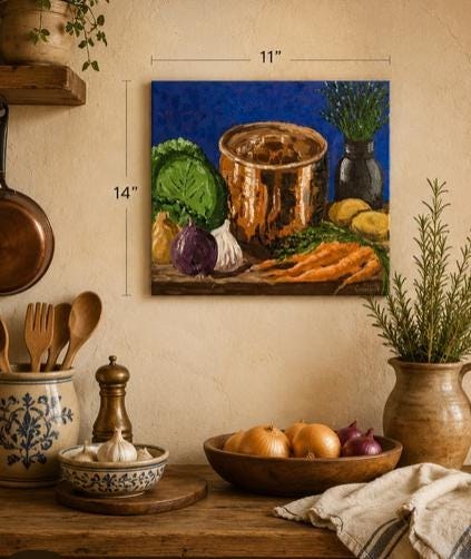 Gathering , Original 11x14 Copper Pot Still Life Painting