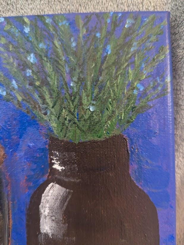 Gathering , Original 11x14 Copper Pot Still Life Painting, detail 5