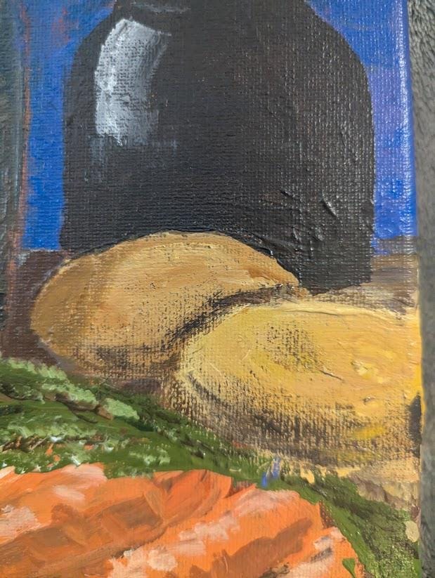 Gathering , Original 11x14 Copper Pot Still Life Painting, detail 6