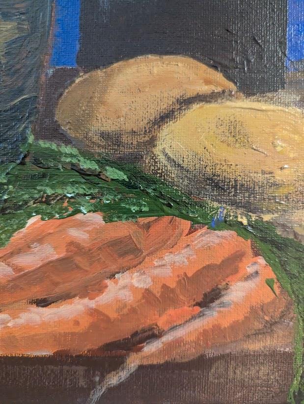 Gathering , Original 11x14 Copper Pot Still Life Painting, detail 7