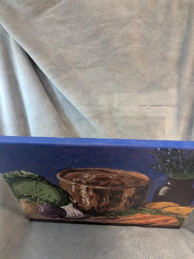Gathering , Original 11x14 Copper Pot Still Life Painting, detail 8