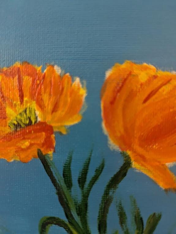 Where the Poppies Grow , Original 11x14 California Poppy Painting, detail 3