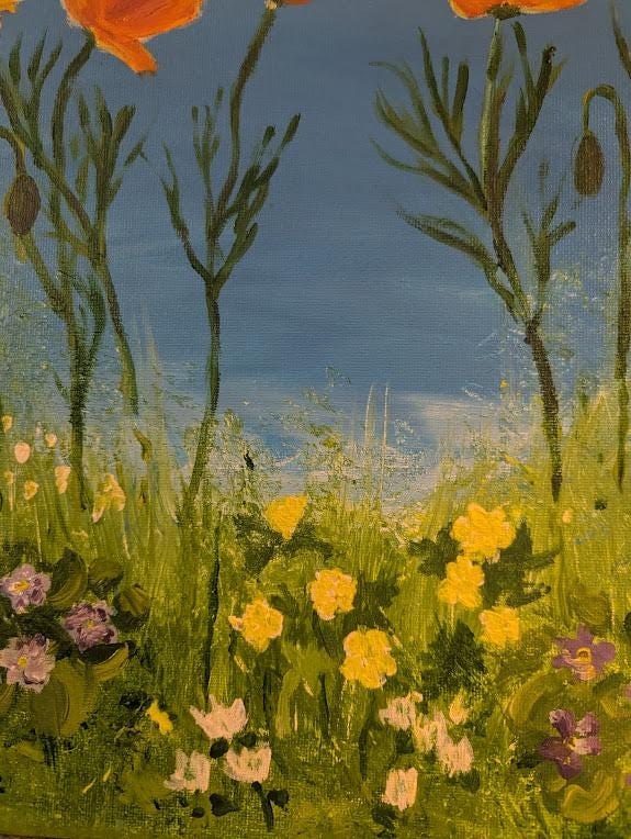 Where the Poppies Grow , Original 11x14 California Poppy Painting, detail 6