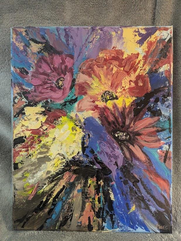 Uncontained , Original 11x14 Abstract Floral Painting, detail 2