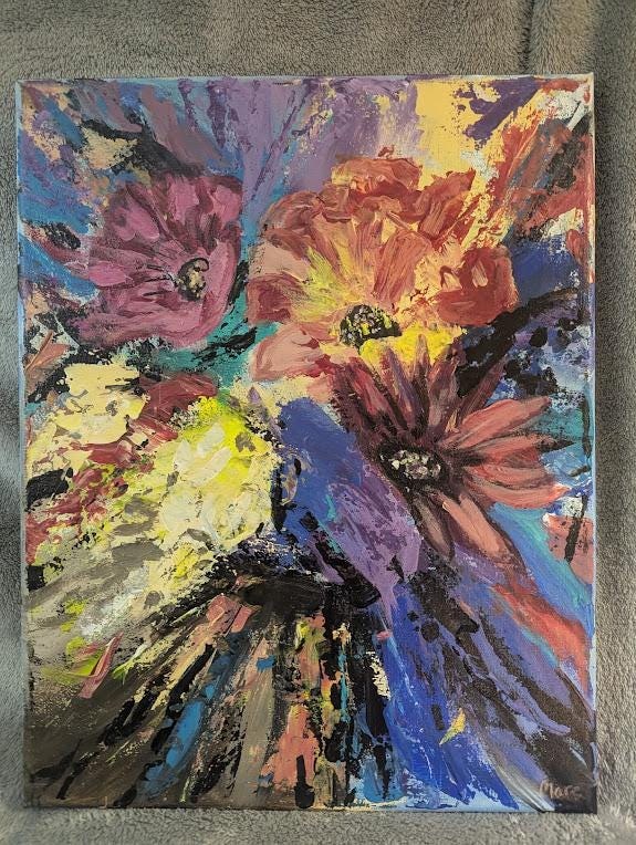 Uncontained , Original 11x14 Abstract Floral Painting, detail 8