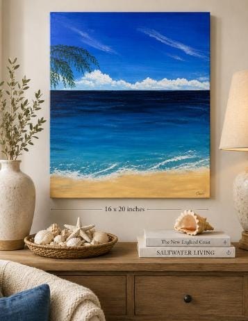 Endless Blue Seascape , Original Acrylic Ocean Painting (16x20 inches)