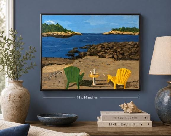Original 11x14 New England Coastal Painting | Rocky Cove Seascape | Beach