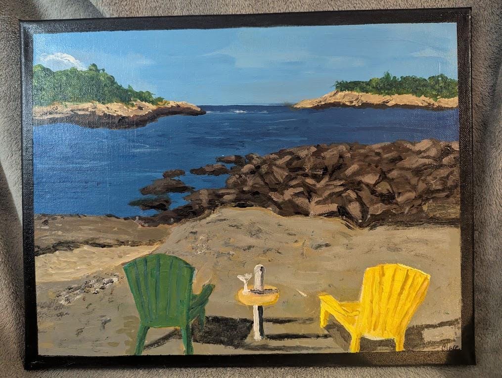 Original 11x14 New England Coastal Painting | Rocky Cove Seascape | Beach, detail 2