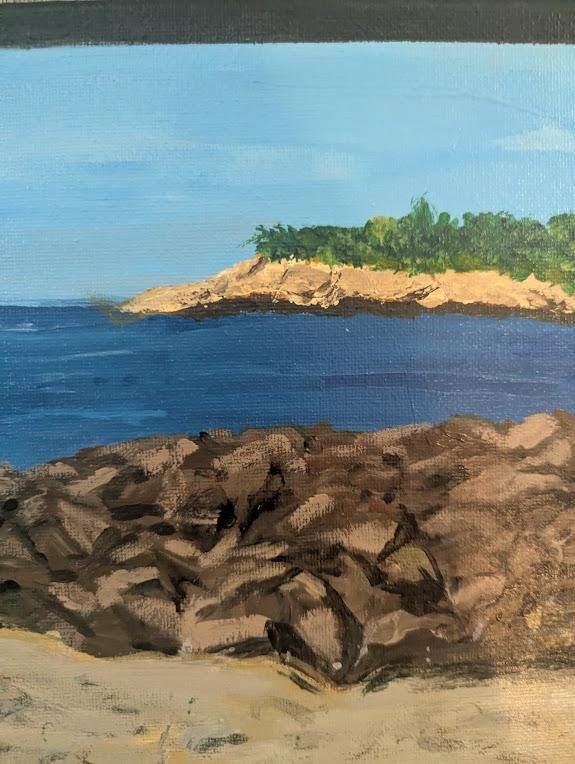 Original 11x14 New England Coastal Painting | Rocky Cove Seascape | Beach, detail 5