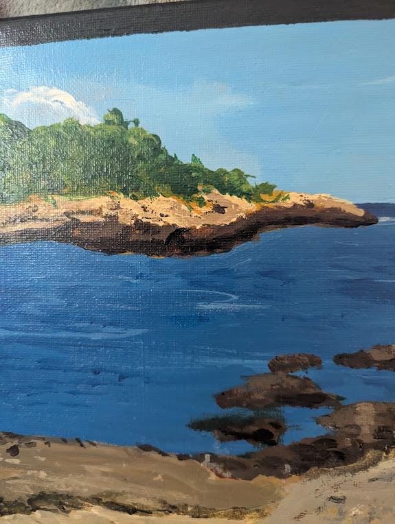 Original 11x14 New England Coastal Painting | Rocky Cove Seascape | Beach, detail 6