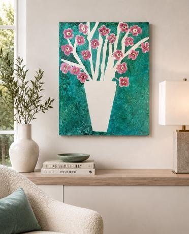 Original Dogwood Flower Painting , Pink Floral Acrylic Wall Art (11x14)