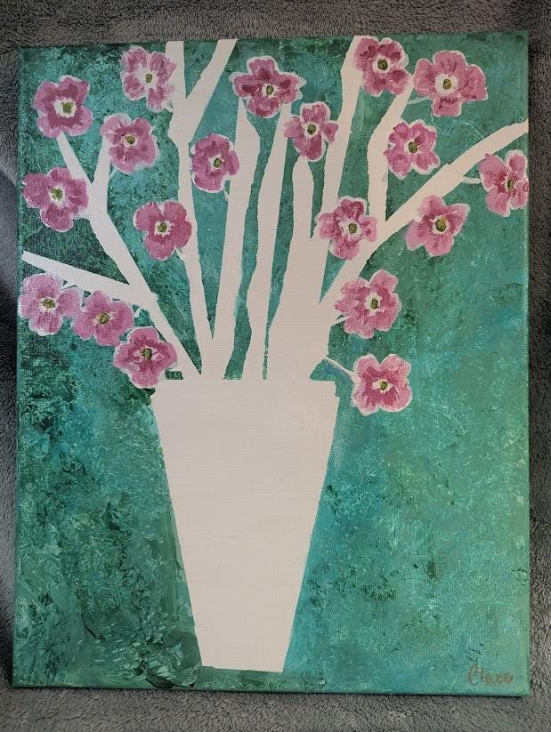 Original Dogwood Flower Painting , Pink Floral Acrylic Wall Art (11x14), detail 2
