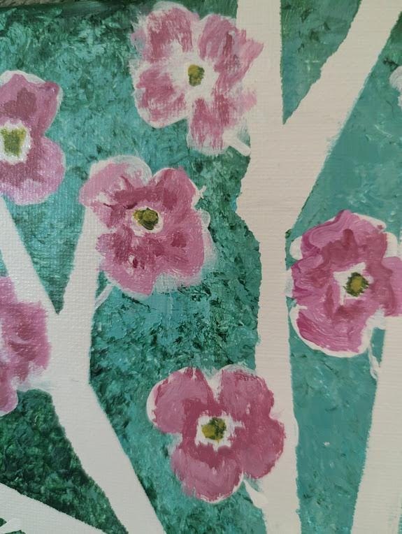 Original Dogwood Flower Painting , Pink Floral Acrylic Wall Art (11x14), detail 5