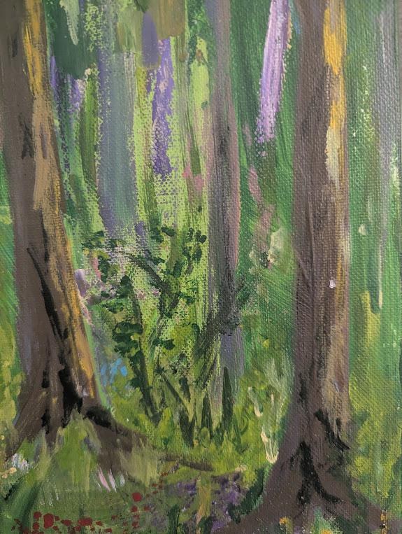 The Quiet Place , Original Forest Landscape Painting with Deer , Acrylic Woodland Art, detail 5