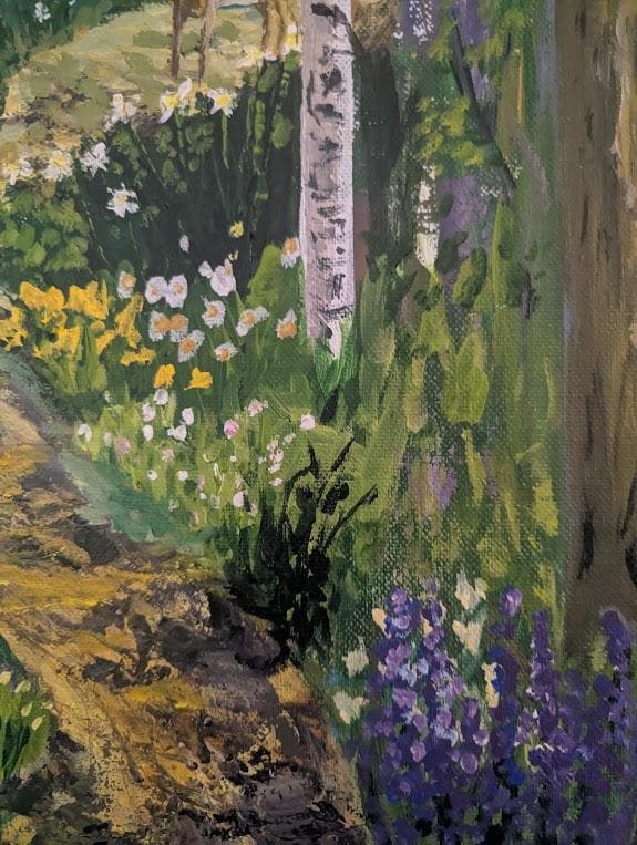 The Quiet Place , Original Forest Landscape Painting with Deer , Acrylic Woodland Art, detail 6
