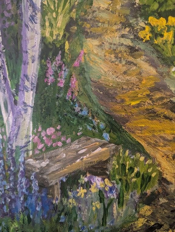 The Quiet Place , Original Forest Landscape Painting with Deer , Acrylic Woodland Art, detail 7