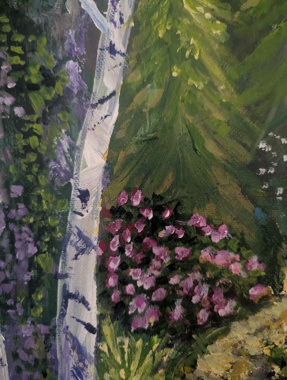 The Quiet Place , Original Forest Landscape Painting with Deer , Acrylic Woodland Art, detail 8