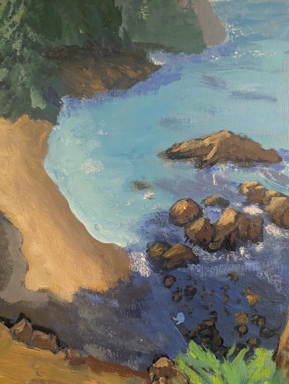 Out of the Woods , Original 16x20 California Coastal Landscape Painting, Redwood Forest and Ocean, detail 6