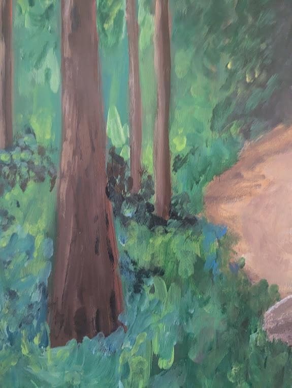 Out of the Woods , Original 16x20 California Coastal Landscape Painting, Redwood Forest and Ocean, detail 7