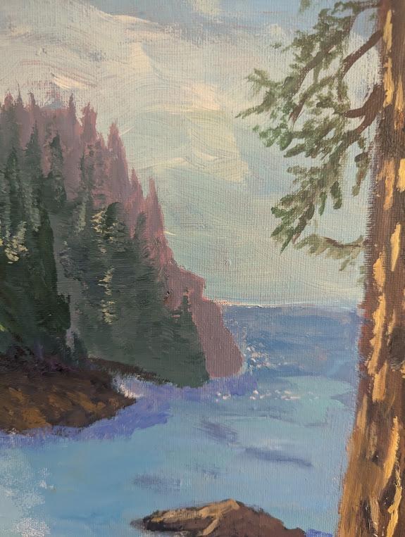 Out of the Woods , Original 16x20 California Coastal Landscape Painting, Redwood Forest and Ocean, detail 8