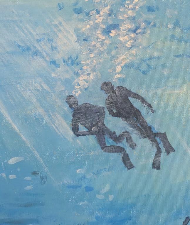 Just Passing Through , Original 16x20 Underwater Painting with Sea Life, detail 3