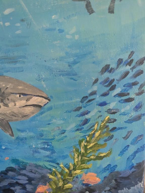 Just Passing Through , Original 16x20 Underwater Painting with Sea Life, detail 4