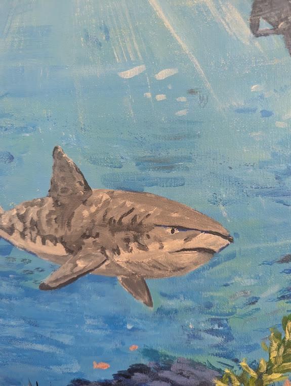 Just Passing Through , Original 16x20 Underwater Painting with Sea Life, detail 5