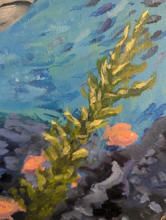 Just Passing Through , Original 16x20 Underwater Painting with Sea Life, detail 8