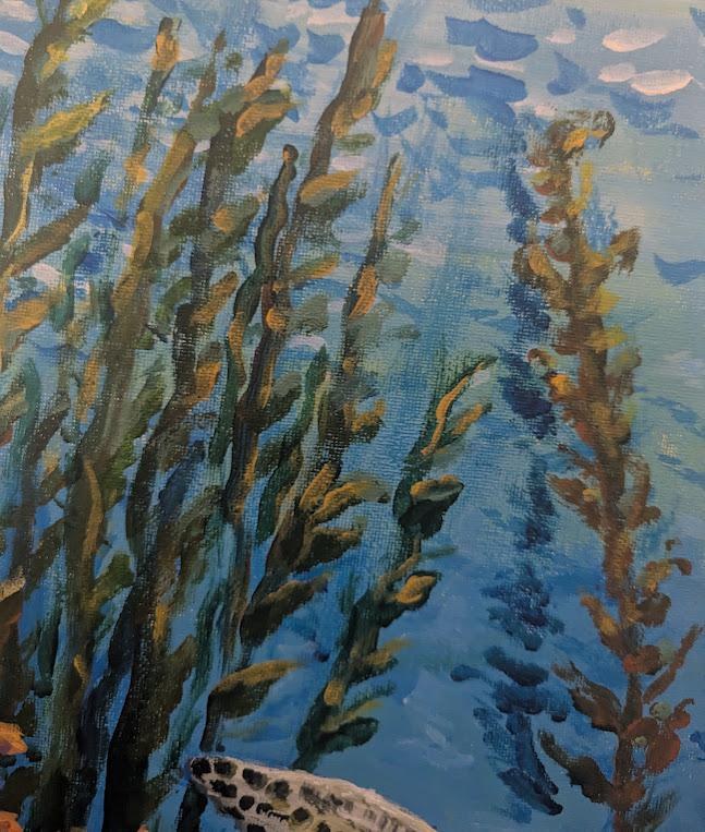 Just Passing Through , Original 16x20 Underwater Painting with Sea Life, detail 9